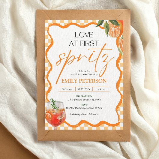 Liebe im First Spritz Retro Wavy Brautparty Einladung