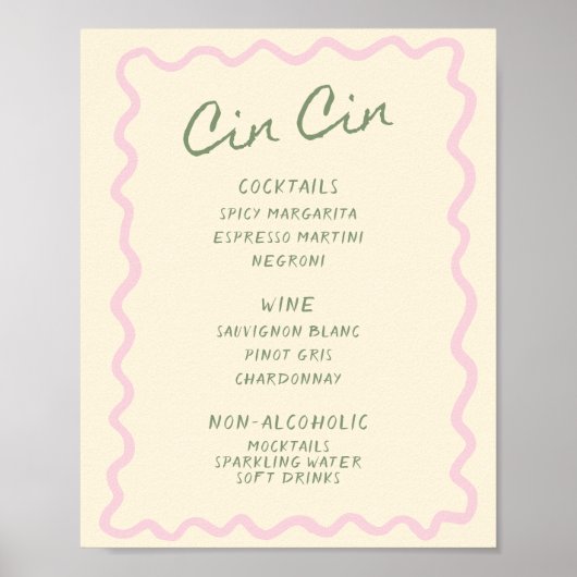 Liebe im Menü "Bloom Sage Pink Cin Cin Bar" Poster (Vorne)