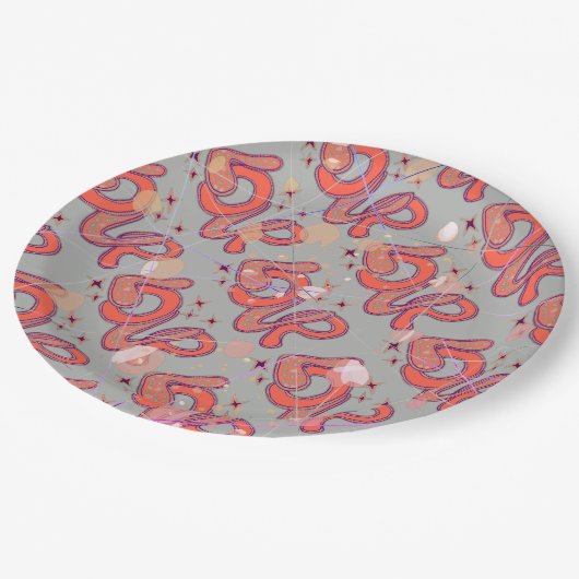 Liebe im Stil der 60er Jahre & Konfetti Pappteller (Schrägansicht)