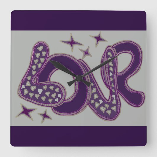 Liebe im Stil der 60er Jahre Quadratische Wanduhr (Vorderseite)