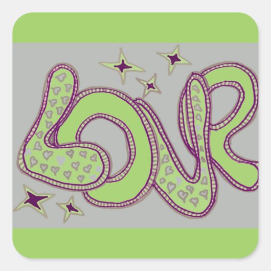 Liebe im Stil der 60er Jahre Quadratischer Aufkleber (Vorderseite)