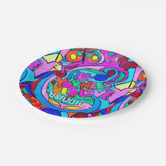 Liebe im Stil der 70er Jahre - Blume Pappteller (Schrägansicht)