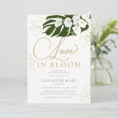 Liebe im tropischen Gold-Brautparty der Orchideen Einladung (Stehend Vorderseite)