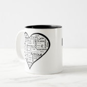 Liebe im viele Sprachenherzen Zweifarbige Tasse (Vorderseite Links)