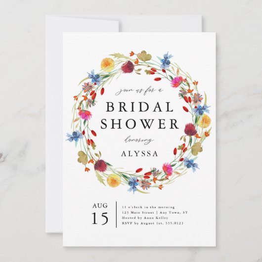 Liebe im Wildblume-Back- und QR-Codedusche Einladung (Vorderseite)