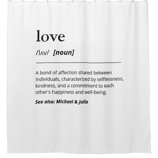 Liebe im Wörterbuchstil: Schwarzweiß Duschvorhang (Vorderseite)