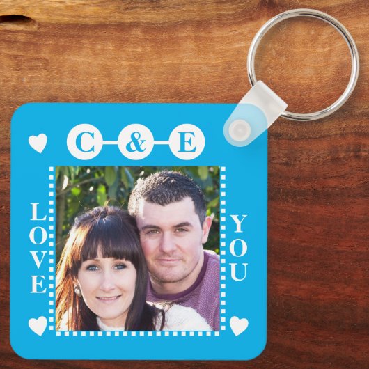 Liebe immer 2 Fotos fügen Initialen weiß blau hinz Schlüsselanhänger (Rückseite)