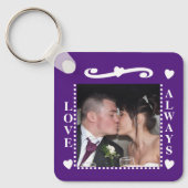 Liebe immer 2 Fotos fügen Initialen weiß lila hinz Schlüsselanhänger (Vorderseite)