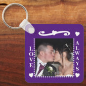 Liebe immer 2 Fotos fügen Initialen weiß lila hinz Schlüsselanhänger (Vorderseite)