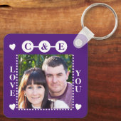 Liebe immer 2 Fotos fügen Initialen weiß lila hinz Schlüsselanhänger (Rückseite)