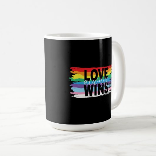 LIEBE immer WINS, LGBTQIA-Flag Kaffeetasse (VorderseiteRechts)