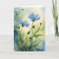 Liebe-in-a-Nebel-Blume Wasserfarbe Geburtstag