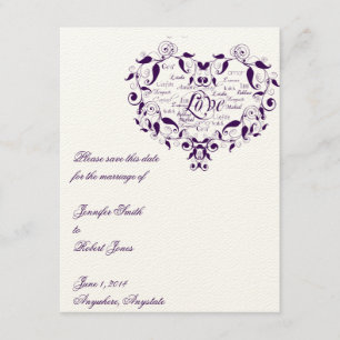 Liebe in beliebiger Sprache in Lila Save the Date- Date