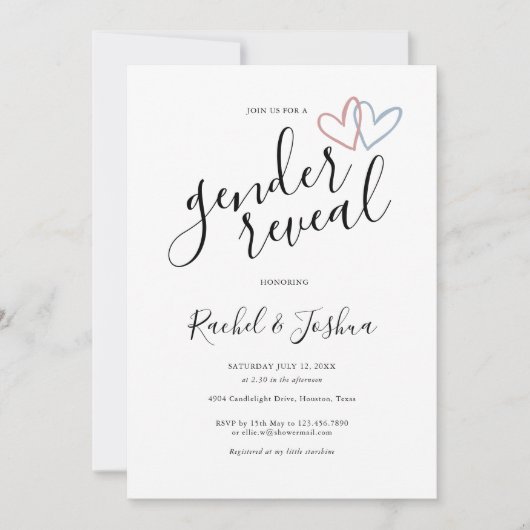 Liebe in Blau und Rosa Hört Party über Geschlechts Einladung (Vorderseite)