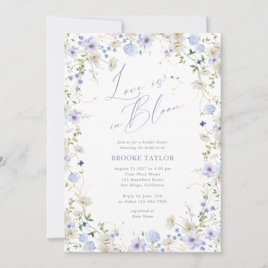 Liebe in Bloom Bloral Lila Green Bridal Show Einladung (Vorderseite)