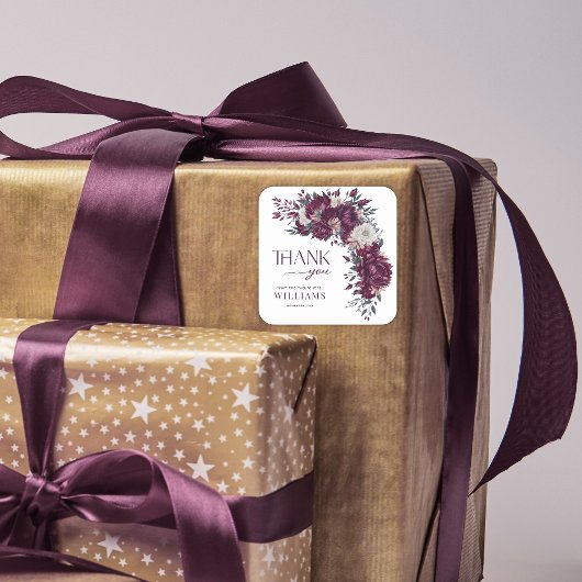 Liebe in Bloom Blume Burgund Cream Brautparty Quadratischer Aufkleber