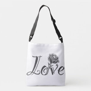 Liebe in Bloom: Elegante Typografie mit einer Rose Tragetaschen Mit Langen Trägern