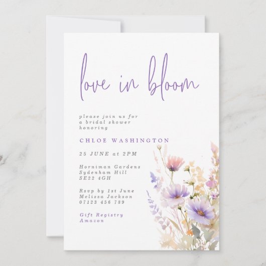 Liebe in Bloom Lilac Wild Blume Brautparty Einladung (Vorderseite)