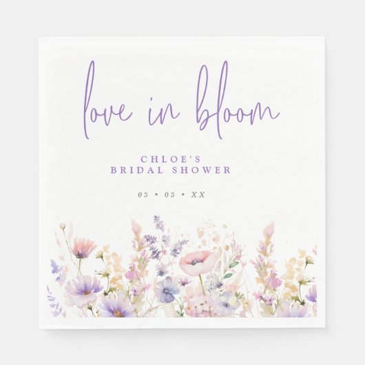 Liebe in Bloom Lilac Wild Blume Brautparty Serviette (Vorderseite)
