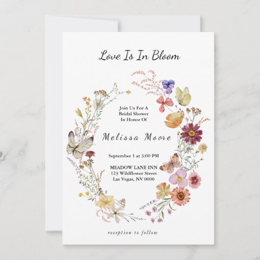 Liebe in Bloom Wildblume Bohemisches Brautparty Einladung (Vorderseite)