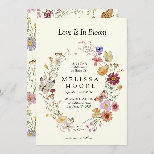 Liebe in Bloom Wildblume Bohemisches Brautparty Einladung (Vorne/Hinten)