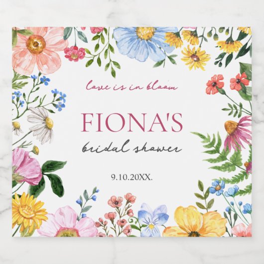 Liebe in Bloom Wildblume Brautparty Moderne Schaumweinetikett (Einzelnes Label)