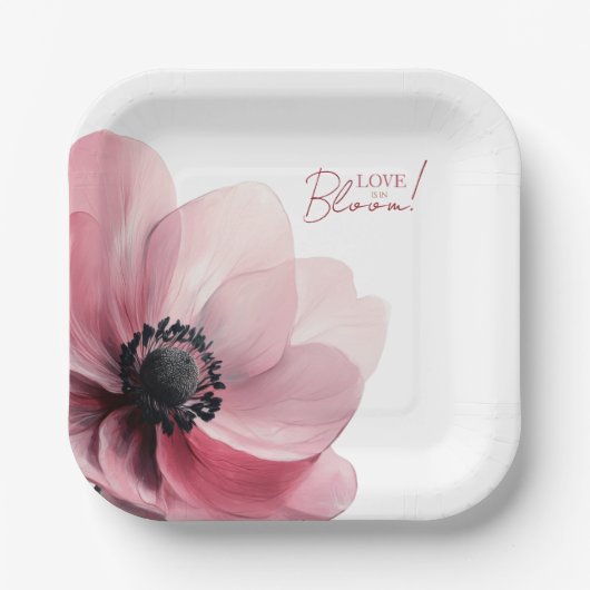 Liebe in blühendem minimalem Brautparty Papier Pappteller (Vorderseite)