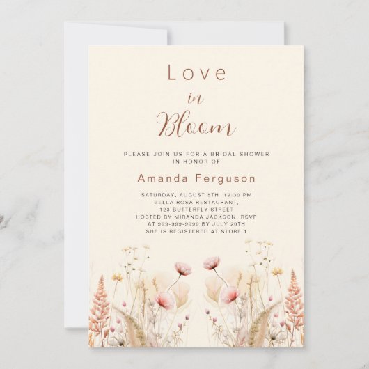 Liebe in blühenden Wildblumen boho Brautparty Einladung (Vorderseite)