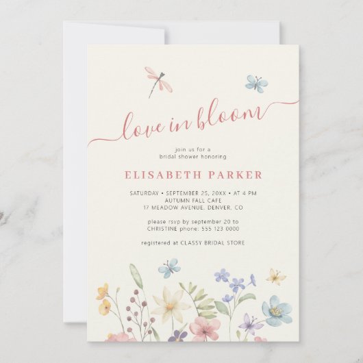 Liebe in blühenden Wildblumen Brautparty Einladung (Vorderseite)