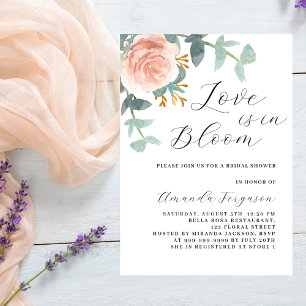 Liebe in blühender Rose Gold Brautparty Einladung