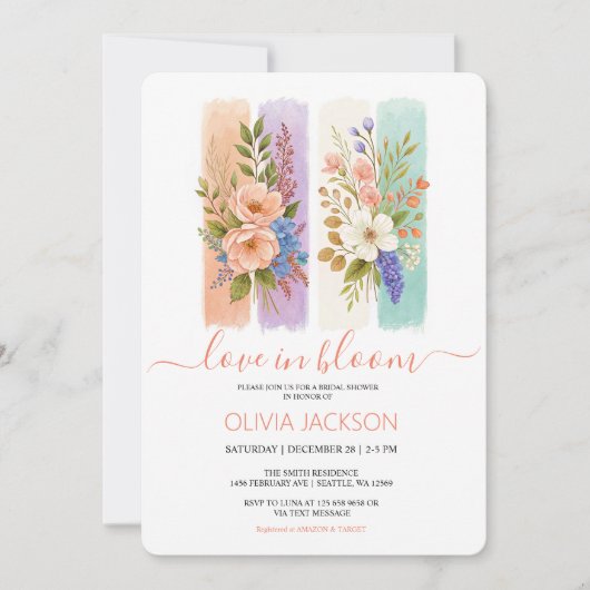 Liebe in blühender Wildblume Brautdusche Einladung (Vorderseite)