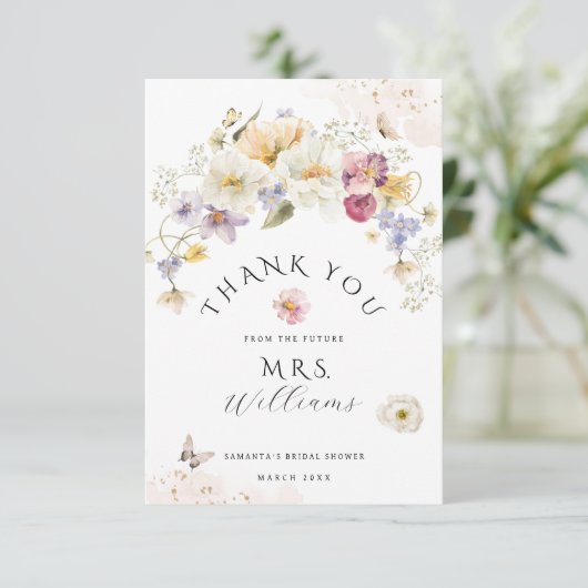 Liebe in blühender Wildblume Rustikales Brautparty Dankeskarte (Stehend Vorderseite)