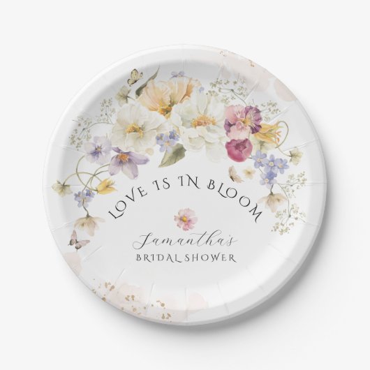 Liebe in blühender Wildblume Rustikales Brautparty Pappteller (Vorderseite)