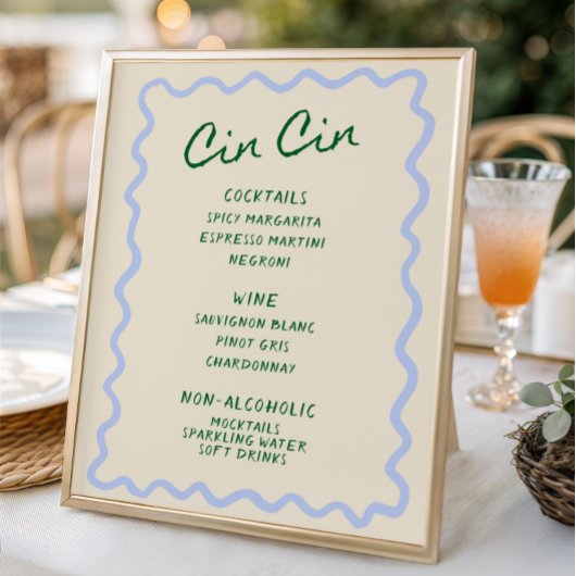 Liebe in Blüte Blau Grüne Cin Cin Bar Menu Poster