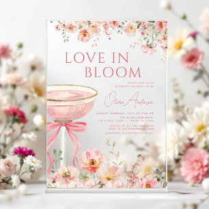 Liebe in Blüte Champagner Rosa Schleife Junggesell Acryleinladungen