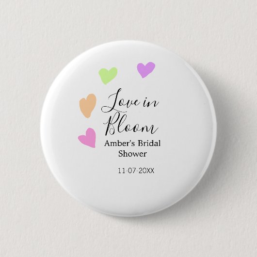 Liebe in Blüte farbiges Herz Junggesellinnenabschi Button (Vorderseite)