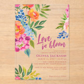 Liebe in Blüte Fett Blumenfarben Farbiges Brautpar Acryleinladungen (Vorderseite)
