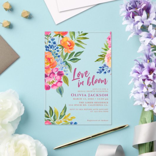 Liebe in Blüte Fett Blumenfarben Farbiges Brautpar Acryleinladungen (In Situ (Hochzeit))