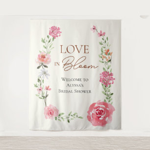 Liebe in Blüte Florales Brautparty-Willkommensschi Wandteppich