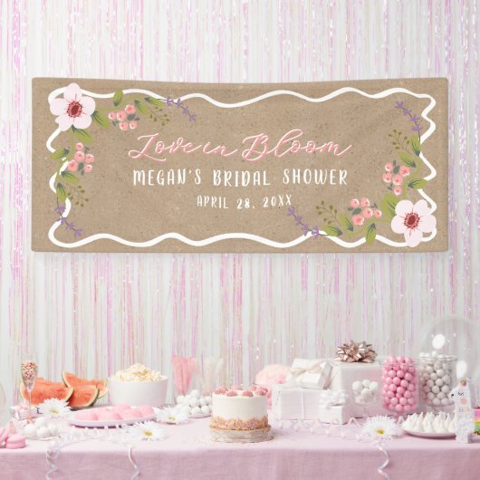 Liebe in Blüte, Kraftfarbene Florale Hochzeitsdusc Banner (Party)