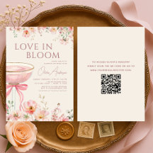 Liebe in Blüte QR-Code Champagner-Schleife Brautpa