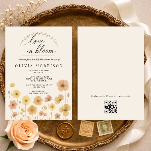 Liebe in Blüten-Boho-QR-Code-Junggesellinnenabschi Einladung