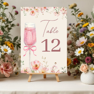 Liebe in Blüten Champagner Rosa Brautparty Tischnummer
