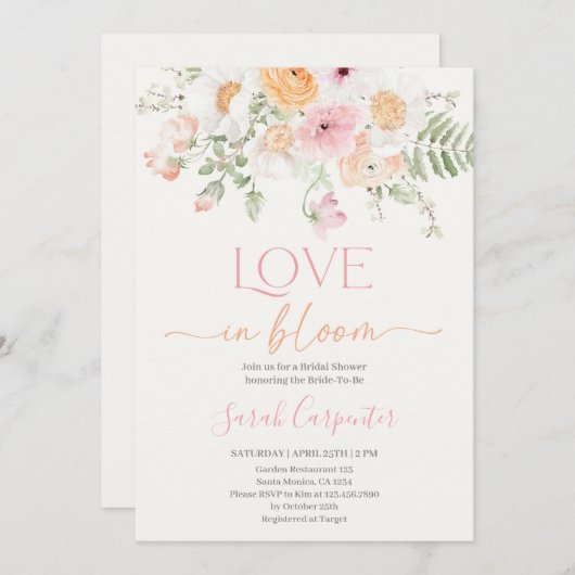 Liebe in Blütendusche Einladung (Vorne/Hinten)