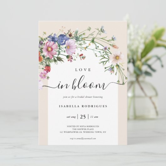 Liebe in Blütendusche Wildblume Einladung (Stehend Vorderseite)