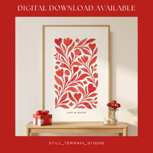Liebe in Blütenform Rote Florale Valentins-Kunst Poster