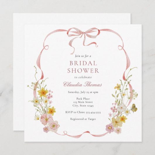 Liebe in Blütenrosa Brautdusche Einladung (Vorne/Hinten)