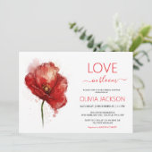 Liebe in Blütenrotblütendusche Einladung (Stehend Vorderseite)