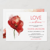 Liebe in Blütenrotblütendusche Einladung (Vorne/Hinten)