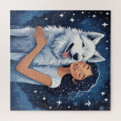 Liebe in den Sternen: Mädchen und Husky Puzzle (Horizontal)